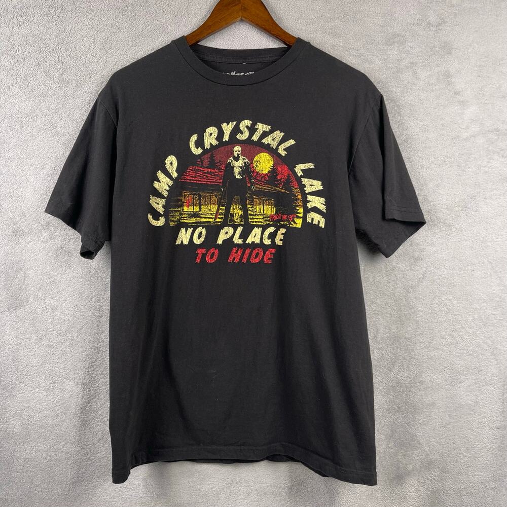 Friday the 13th T-Shirt Unisex SZ L Black Retro Camp Crystal Lake Jason Horror